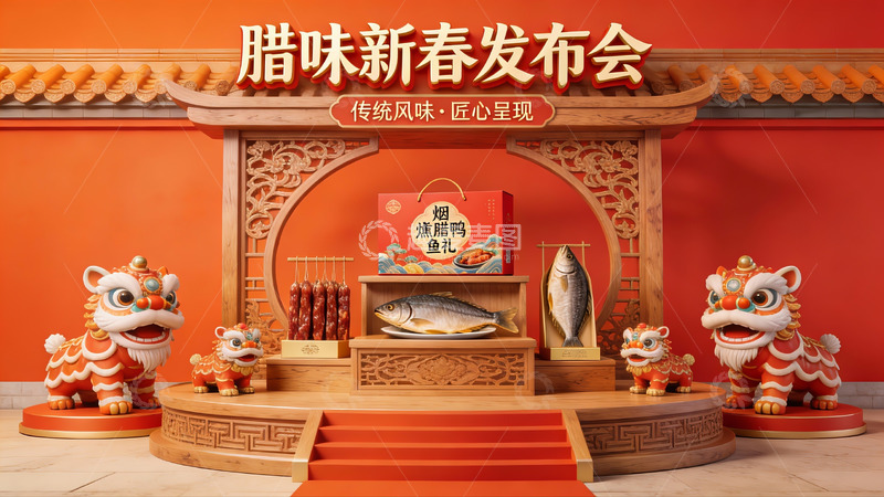 高清大图下载【趣麦麦图】腊味新春发布会场景展示