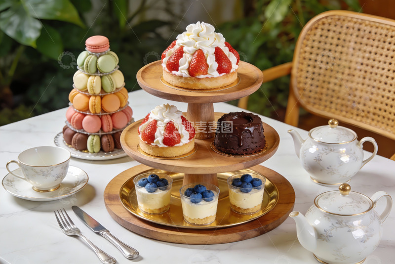 高清大图下载【趣麦麦图】精致下午茶甜点与茶具摆盘