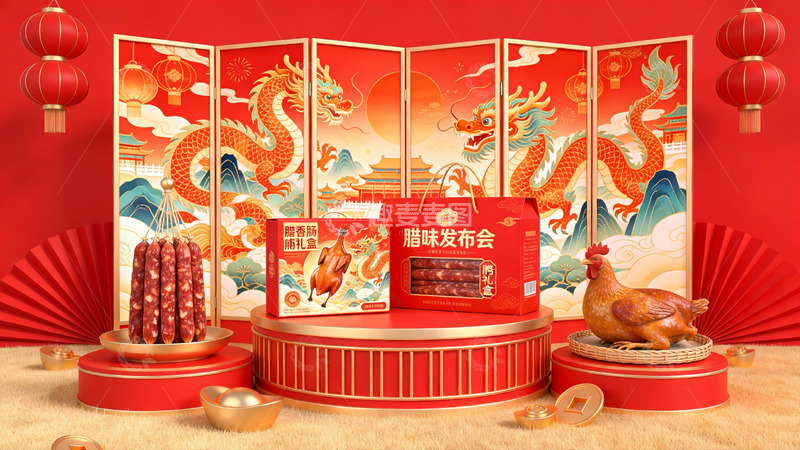 高清大图下载【趣麦麦图】春节主题腊味产品展示