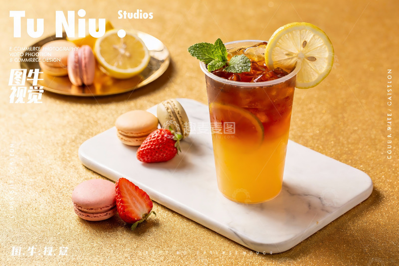 高清大图下载【趣麦麦图】柠檬饮品与马卡龙精美摆盘