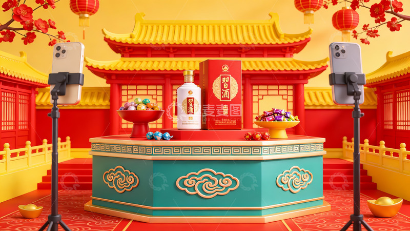 高清大图下载【趣麦麦图】传统建筑前的节庆展示台