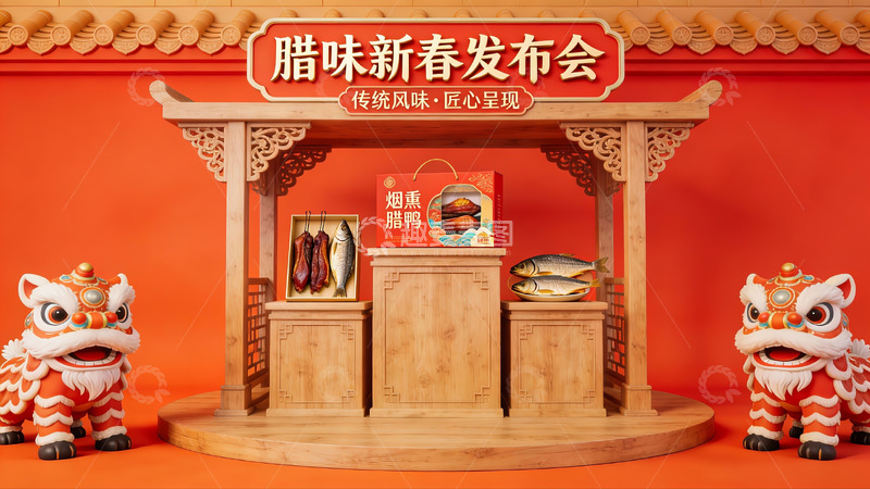 高清大图下载【趣麦麦图】腊味新春发布会场景展示