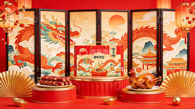 春节主题礼盒与传统美食展示