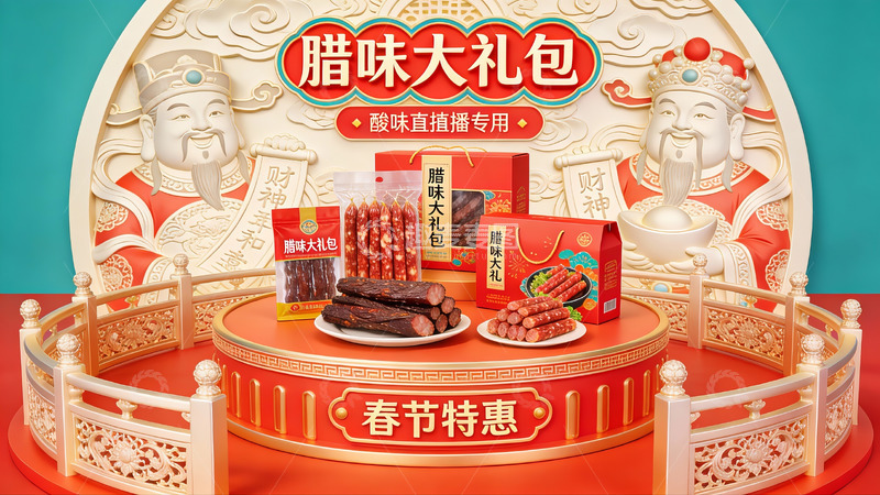 高清大图下载【趣麦麦图】腊味大礼包春节促销展示