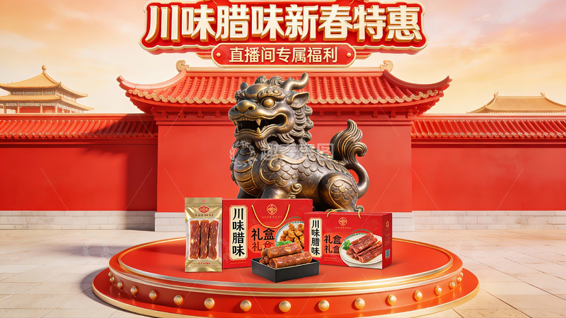 高清大图下载【趣麦麦图】川味腊味新春促销展示