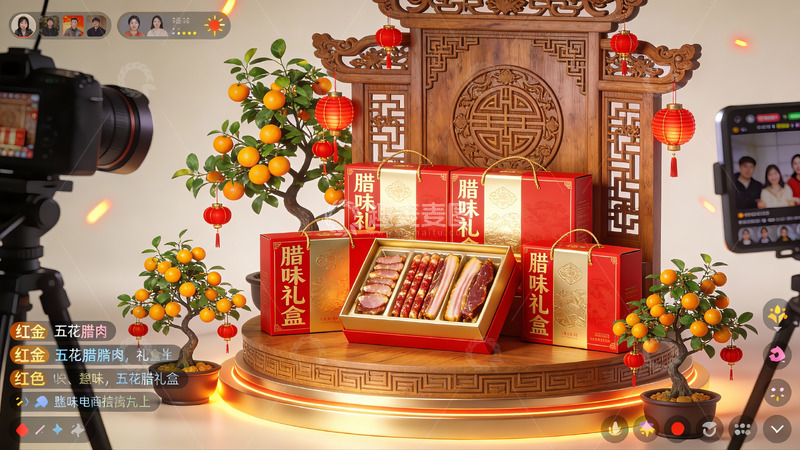 高清大图下载【趣麦麦图】腊味礼盒展示直播场景