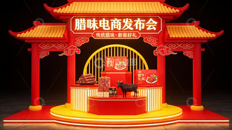 高清大图下载【趣麦麦图】腊味电商发布会场景展示