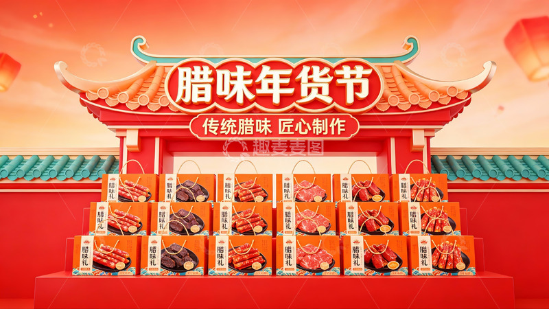 高清大图下载【趣麦麦图】腊味年货节促销展示