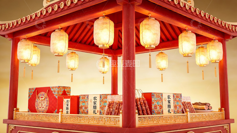 高清大图下载【趣麦麦图】传统中式亭台灯饰陈列