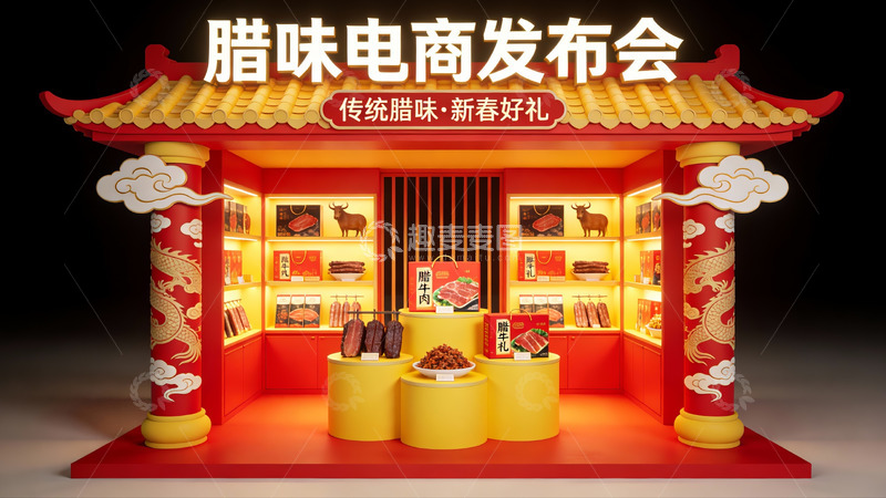 高清大图下载【趣麦麦图】腊味电商发布会场景展示