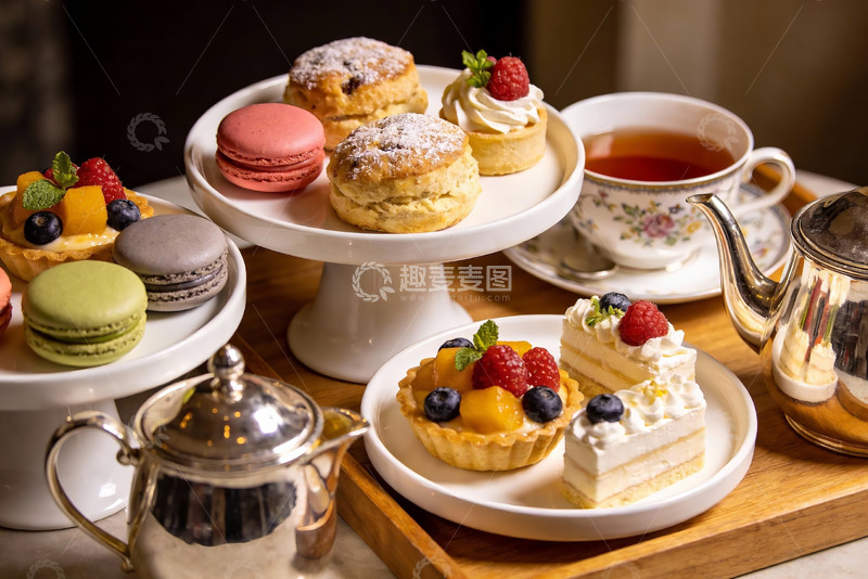 高清大图下载【趣麦麦图】精致下午茶甜点与茶具摆盘