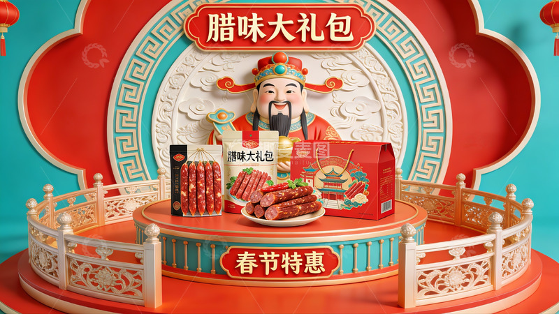高清大图下载【趣麦麦图】腊味大礼包春节促销展示