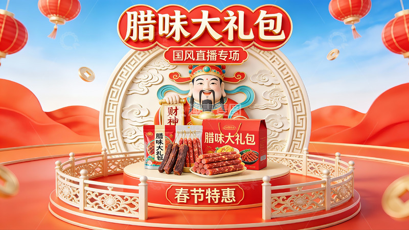 高清大图下载【趣麦麦图】腊味大礼包春节促销展示