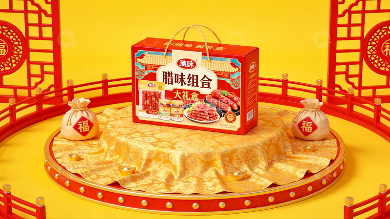 高清大图下载【趣麦麦图】腊味礼盒节日展示