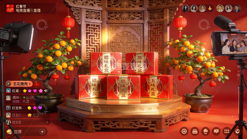 高清大图下载【趣麦麦图】春节礼盒直播展示