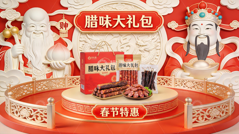 高清大图下载【趣麦麦图】腊味大礼包春节促销展示