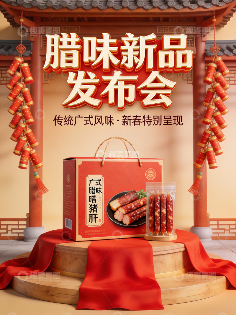 高清大图下载【趣麦麦图】腊味新品发布会宣传图