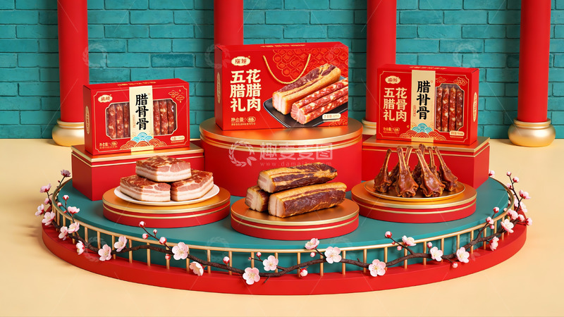 高清大图下载【趣麦麦图】腊味礼盒陈列展示
