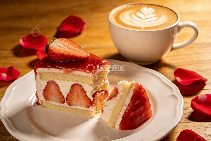 高清大图下载【趣麦麦图】草莓蛋糕配咖啡