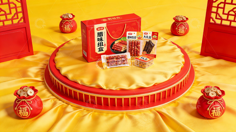 高清大图下载【趣麦麦图】腊味礼盒节日陈列展示