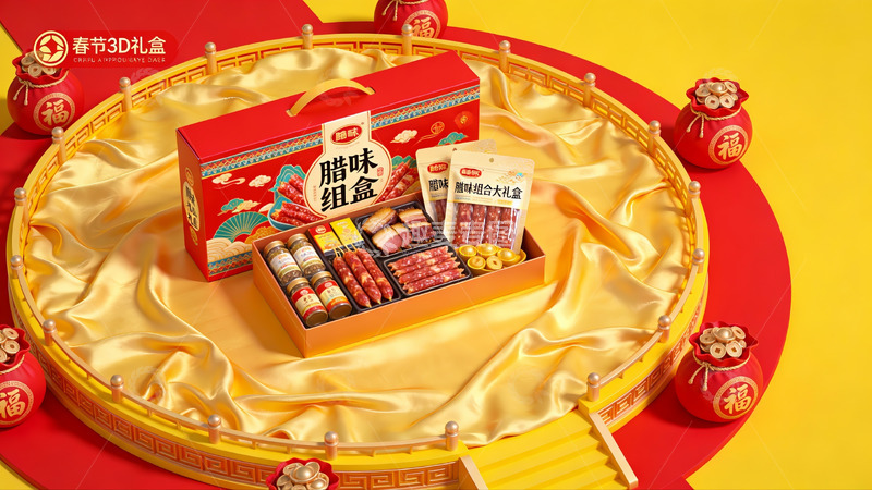 高清大图下载【趣麦麦图】春节腊味礼盒展示