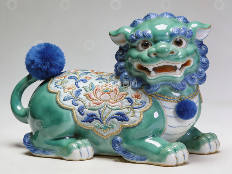 高清大图下载【趣麦麦图】精美青瓷狮子摆件