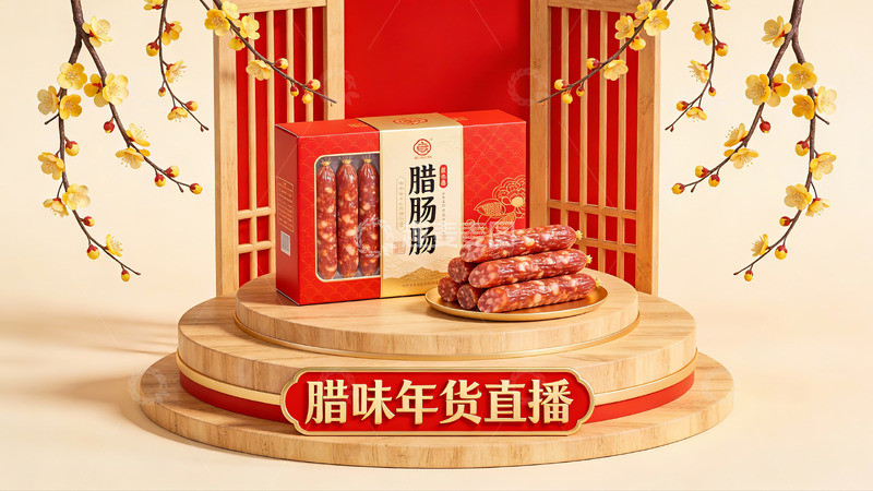 高清大图下载【趣麦麦图】腊味年货直播展示