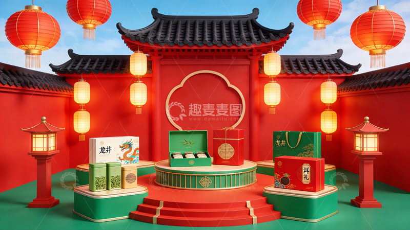 高清大图下载【趣麦麦图】中式庭院茶礼展示场景