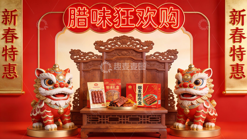 高清大图下载【趣麦麦图】新春腊味促销场景