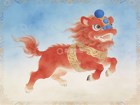 红色瑞兽飞奔图