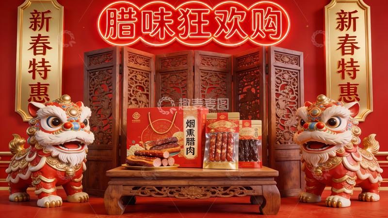 高清大图下载【趣麦麦图】新春腊味促销场景展示