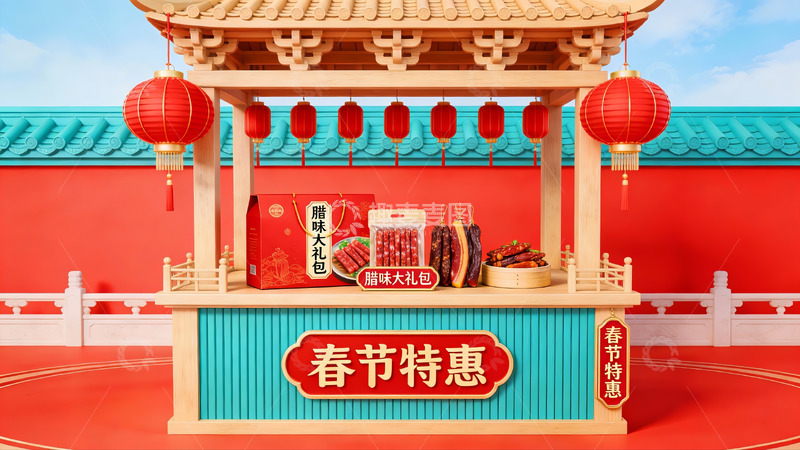 高清大图下载【趣麦麦图】春节特惠食品摊位展示
