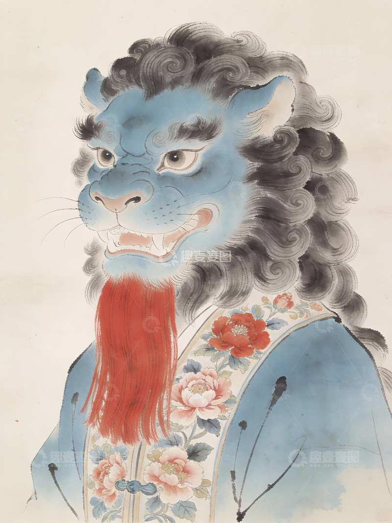 高清大图下载【趣麦麦图】蓝色神兽画像细节特写