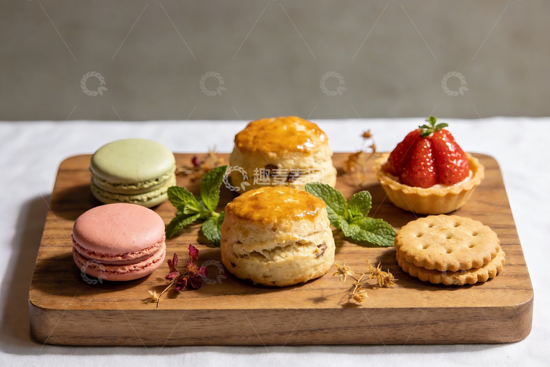 高清大图下载【趣麦麦图】精致甜点拼盘木板摆拍