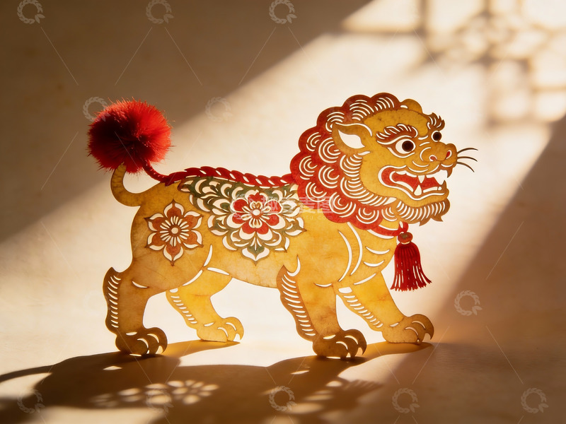 高清大图下载【趣麦麦图】光影中的传统狮子剪纸艺术
