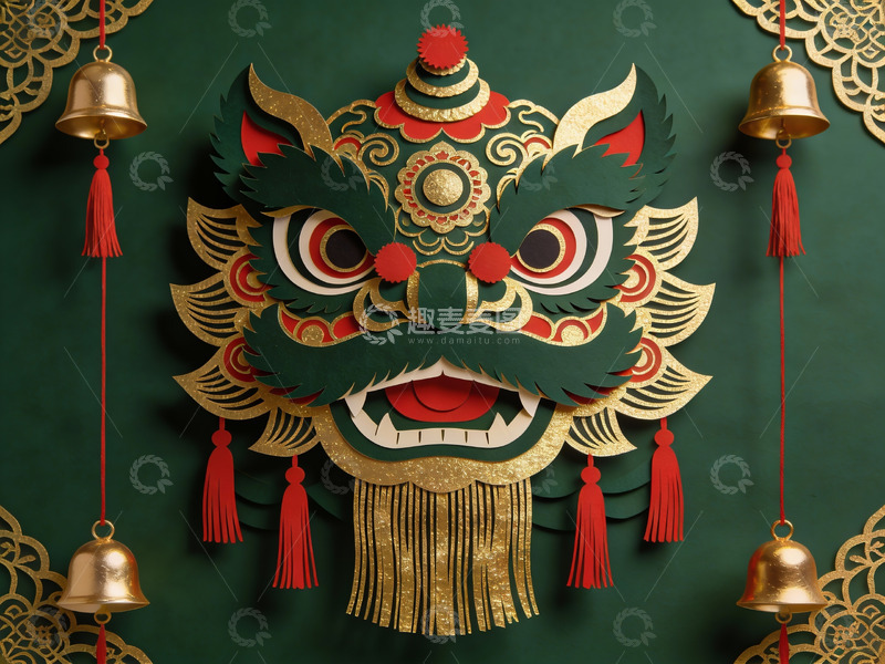 高清大图下载【趣麦麦图】中国传统舞狮面具艺术装饰