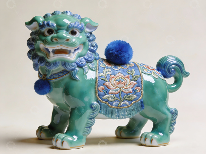 高清大图下载【趣麦麦图】青釉瓷狮雕像细节展示