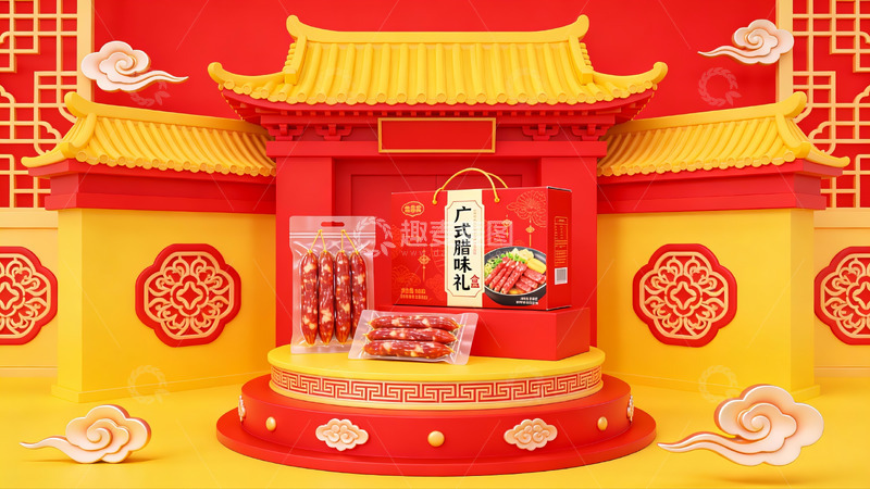 高清大图下载【趣麦麦图】广式腊味礼盒展示