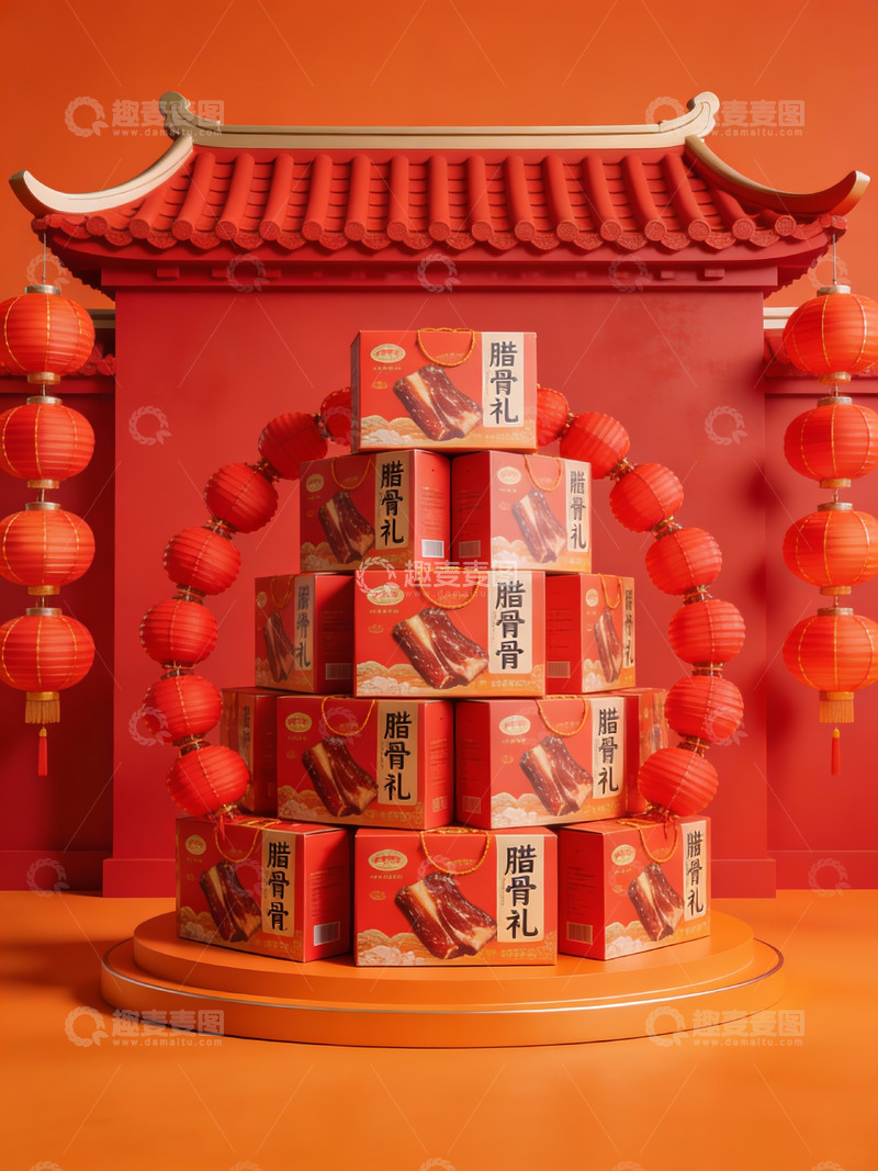 高清大图下载【趣麦麦图】腊骨礼盒堆叠展示