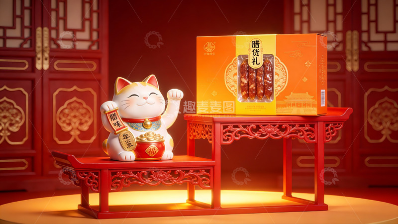 高清大图下载【趣麦麦图】招财猫与礼盒陈列展示