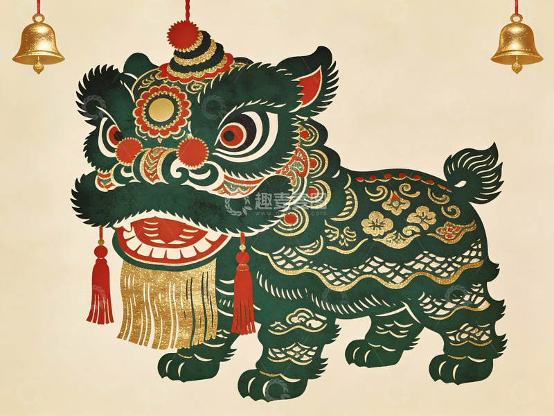 高清大图下载【趣麦麦图】中国传统舞狮图案艺术画