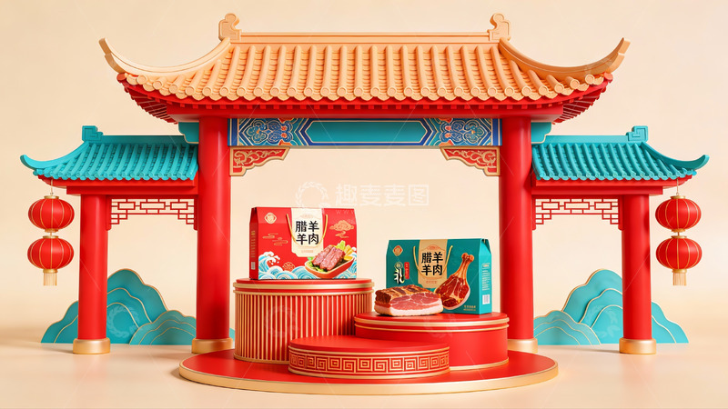 高清大图下载【趣麦麦图】中式建筑风格食品展示