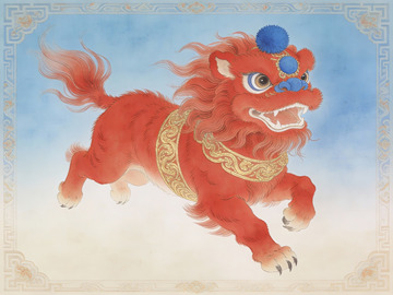 红色瑞兽奔腾图