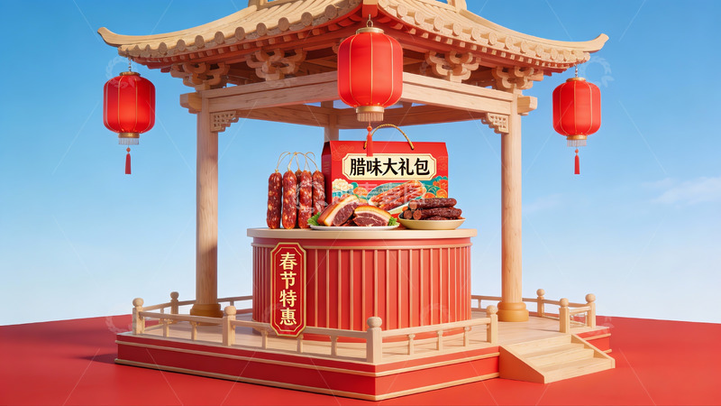 高清大图下载【趣麦麦图】春节腊味礼盒展示