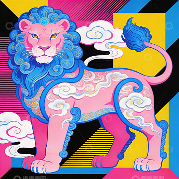 色彩斑斓的狮子艺术插画