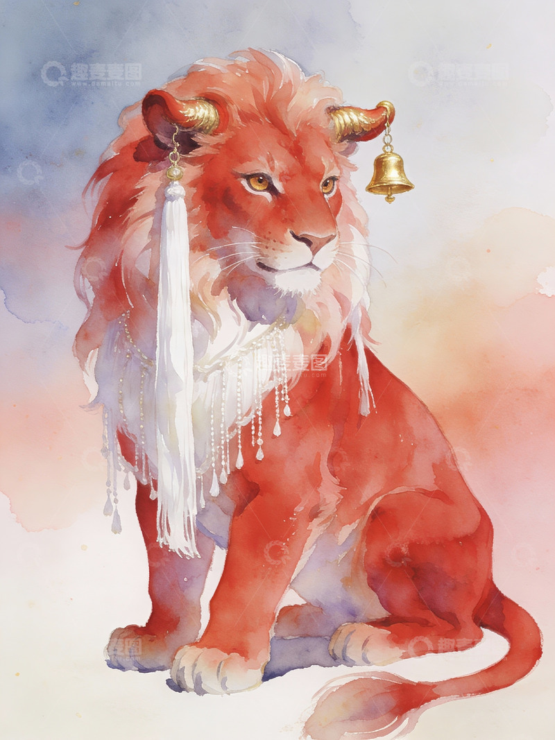 高清大图下载【趣麦麦图】红色狮子装饰艺术画