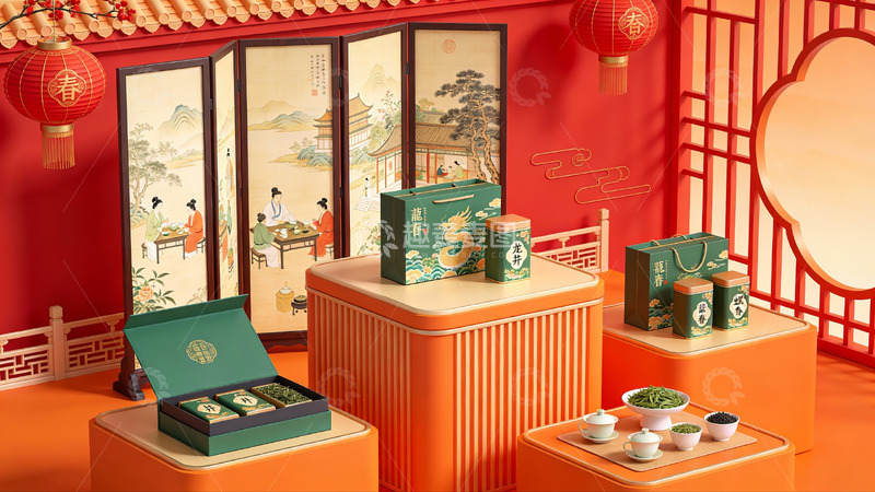 高清大图下载【趣麦麦图】中式茶礼盒展示场景