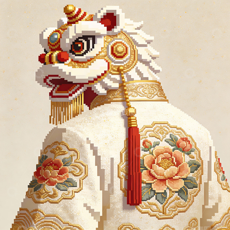 高清大图下载【趣麦麦图】传统舞狮服饰细节特写