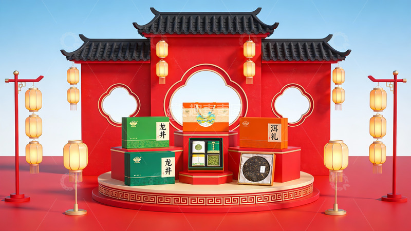 高清大图下载【趣麦麦图】中式节日礼盒展示场景