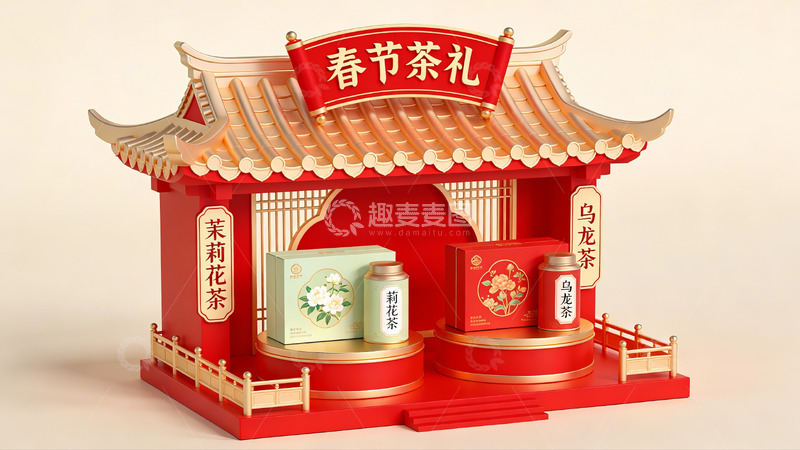 高清大图下载【趣麦麦图】春节茶礼主题展示亭